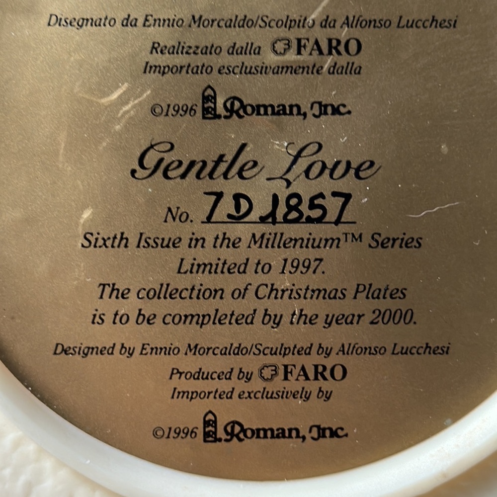 AMORE GENTILE-GENTLE LOVE-collector’s edition CHRISTMAS PLATES 1997 (breakable) - Picture 8 of 8